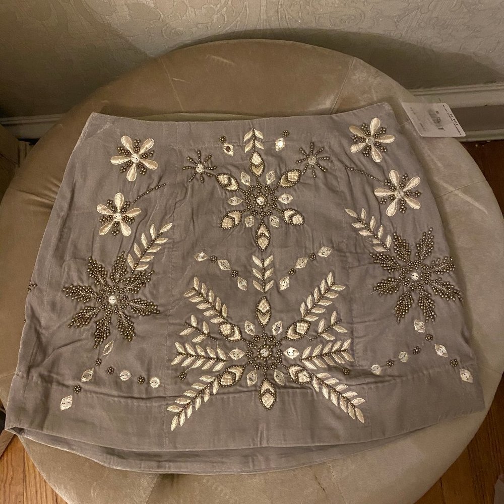 NEW Free People Winter Velvet Gray Snowflake Skirt Beads